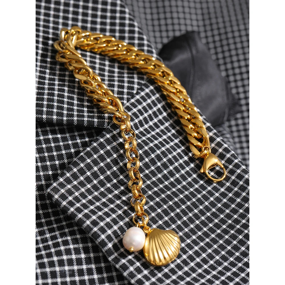 Chantel Shell Natural Pearl Chain Bracelet