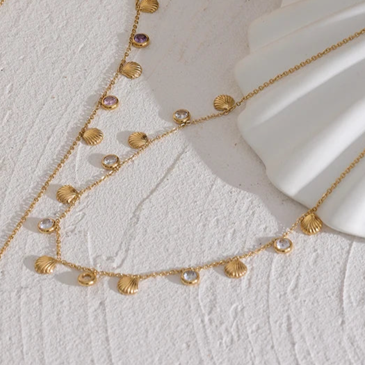 Annika Sea Shell Zirconia Chain Necklace