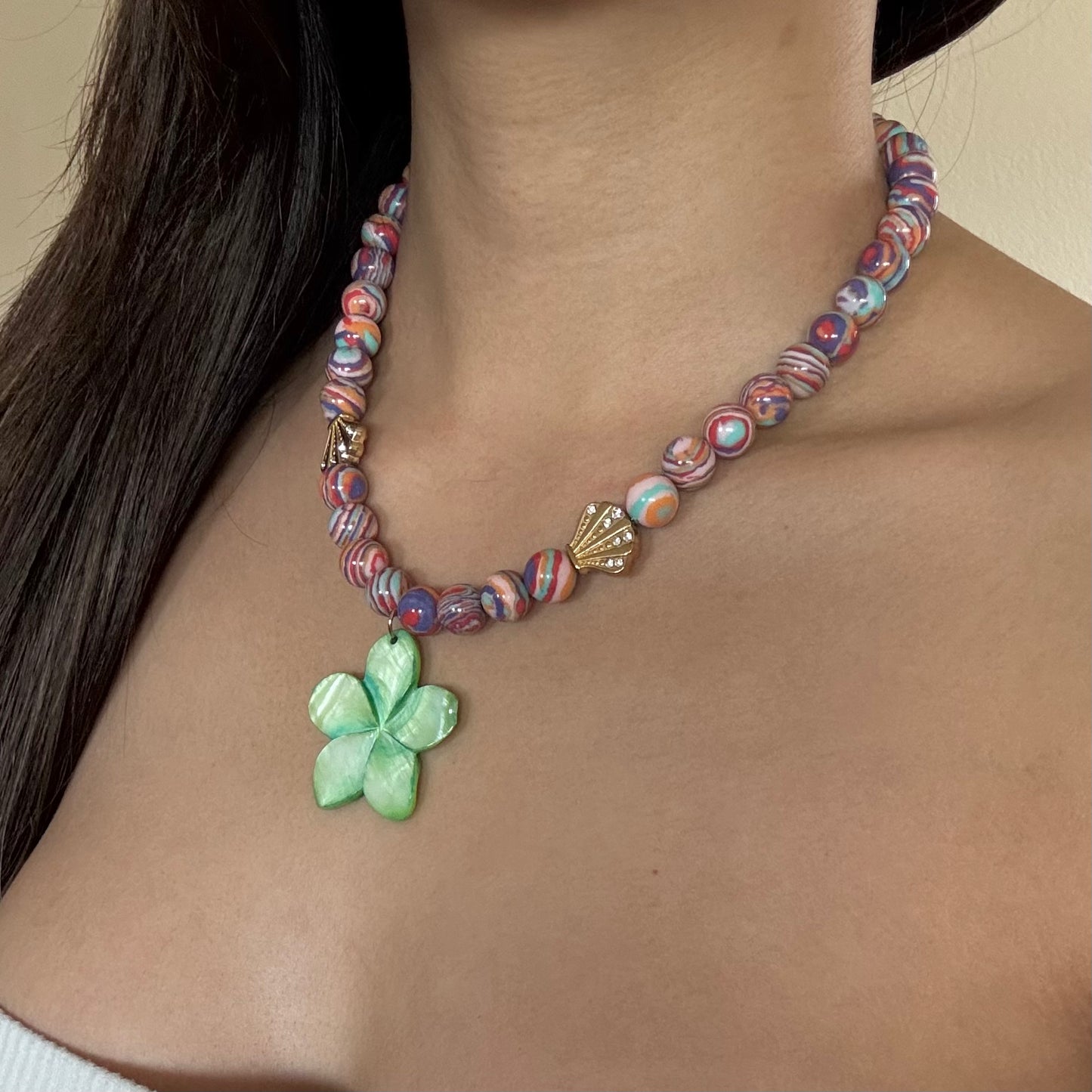 Kaia Malachite Beads Flower Necklace