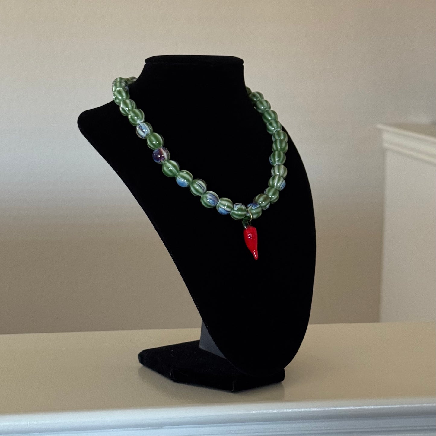Thalia Green Beads & Chili Necklace