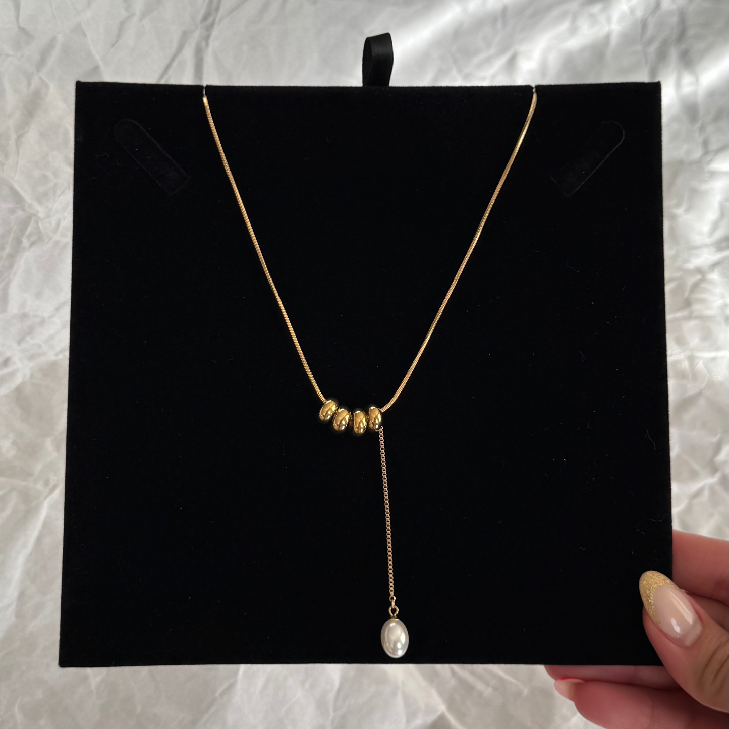 Dominique Round Beads Drop Pearl Necklace