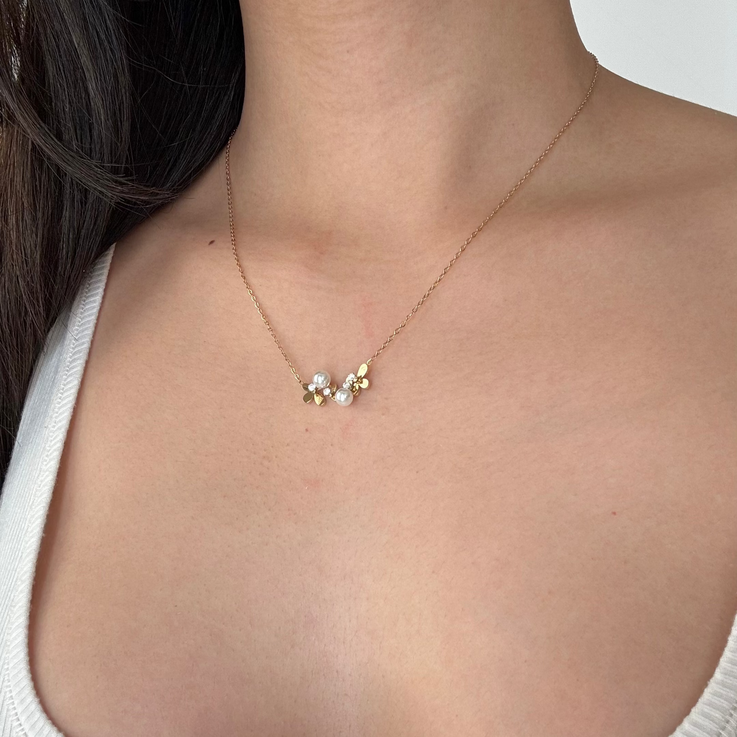 Charlotte Zircon Pearl Flower Necklace