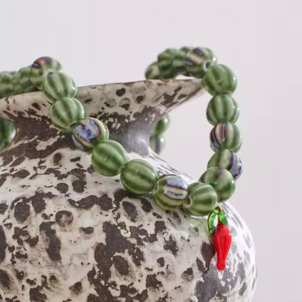 Thalia Green Beads & Chili Necklace