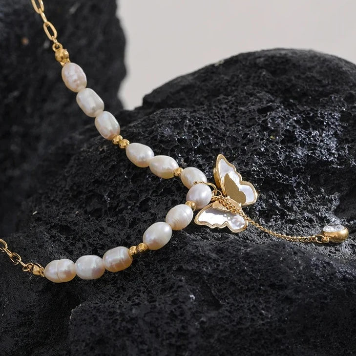 Ely Pearl Butterfly Pendant Necklace