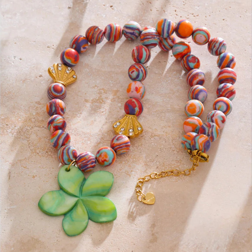 Kaia Malachite Beads Flower Necklace