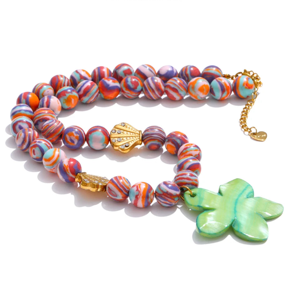 Kaia Malachite Beads Flower Necklace