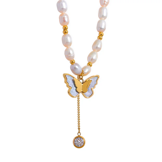 Ely Pearl Butterfly Pendant Necklace