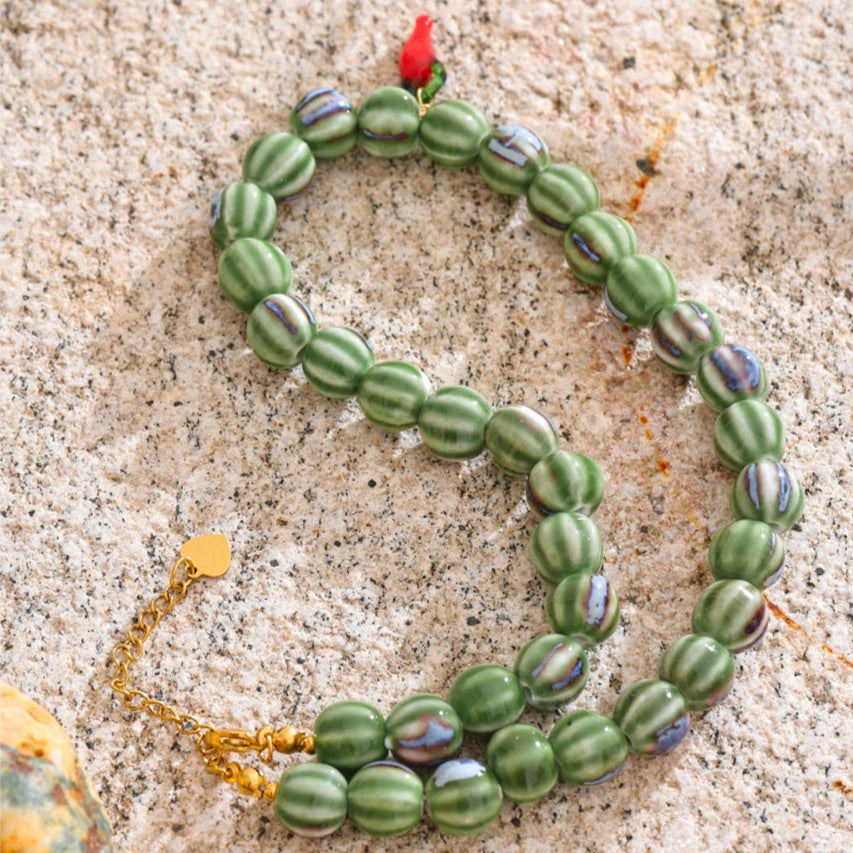 Thalia Green Beads & Chili Necklace