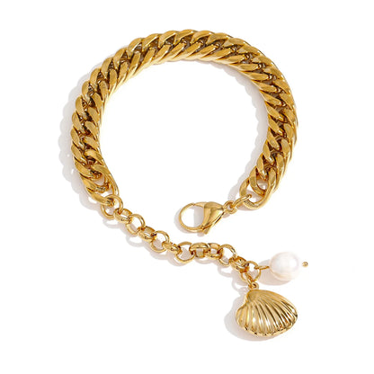 Chantel Shell Natural Pearl Chain Bracelet