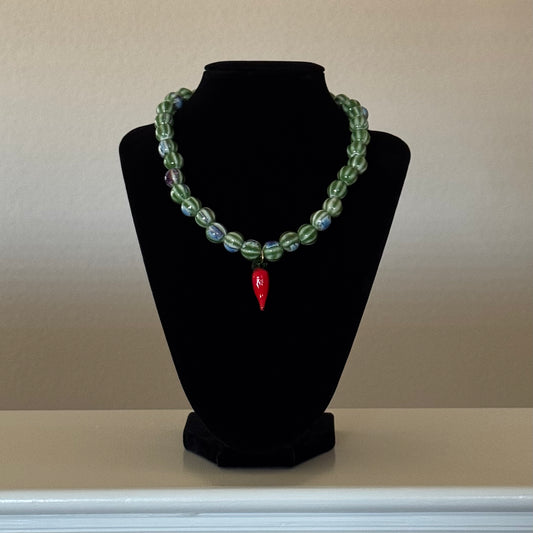 Thalia Green Beads & Chili Necklace