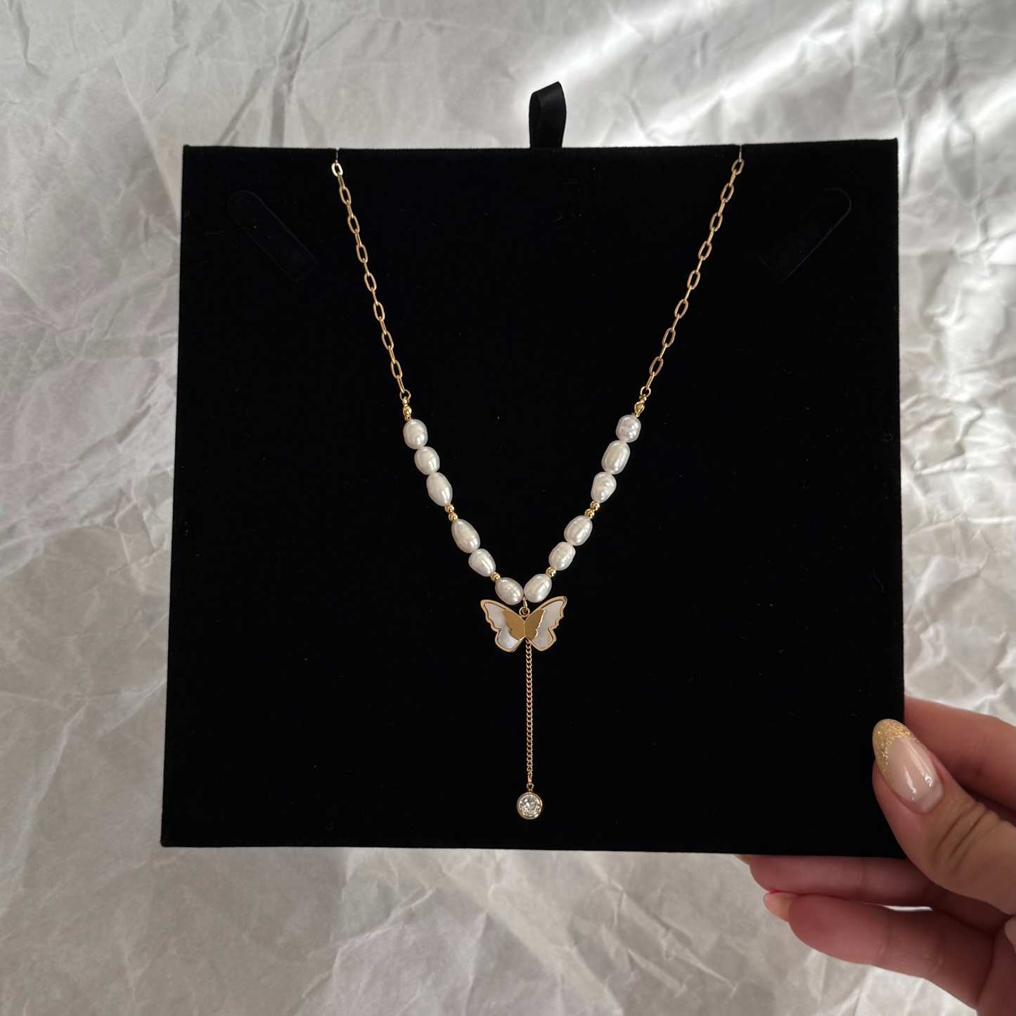 Ely Pearl Butterfly Pendant Necklace