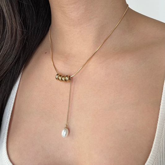 Dominique Round Beads Drop Pearl Necklace