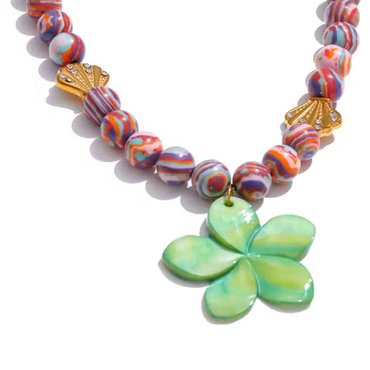 Kaia Malachite Beads Flower Necklace