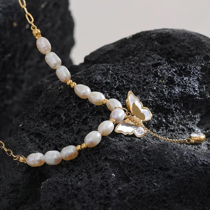 Ely Pearl Butterfly Pendant Necklace