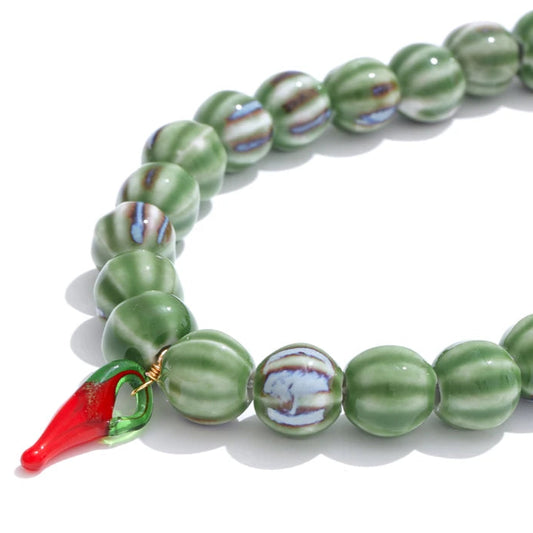 Thalia Green Beads & Chili Necklace