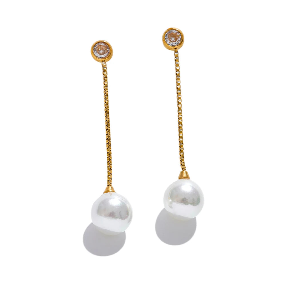 Emily Long Chain Pearls Earrings