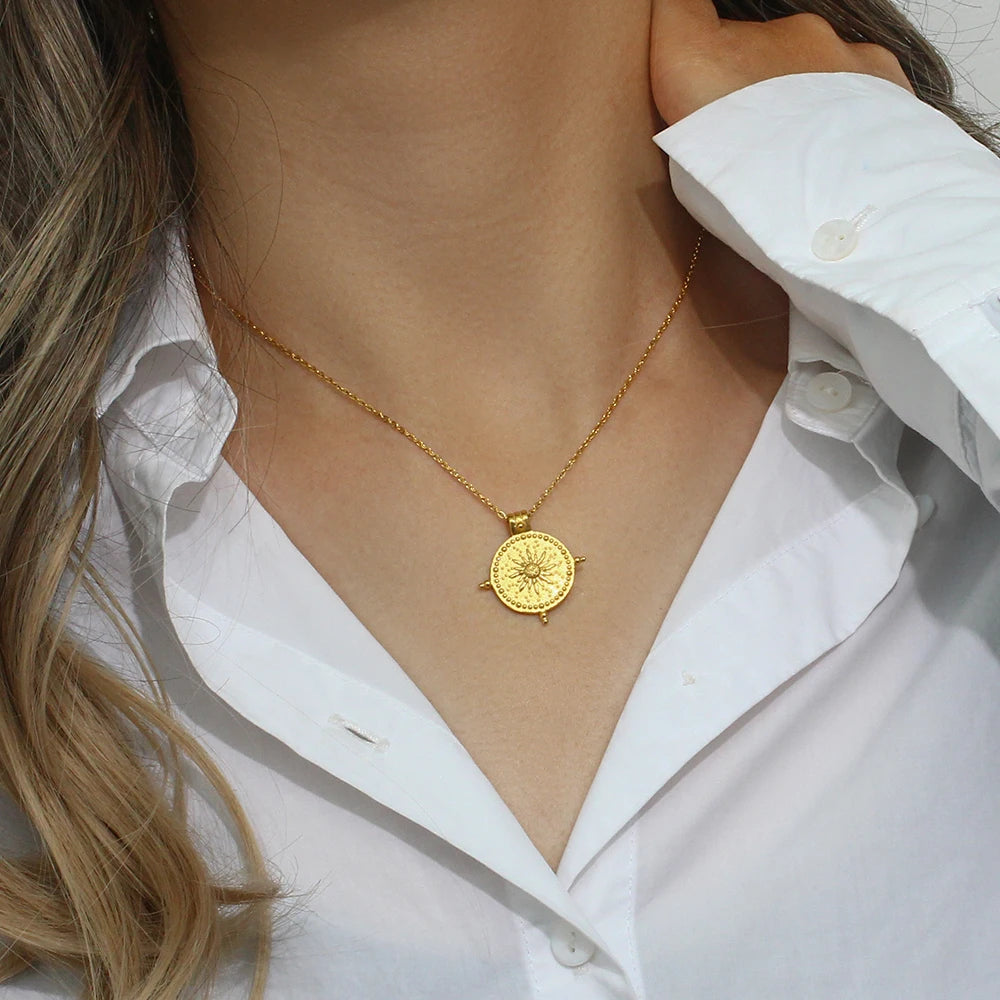 Hilda Ancient Sun Compass Coin Necklace