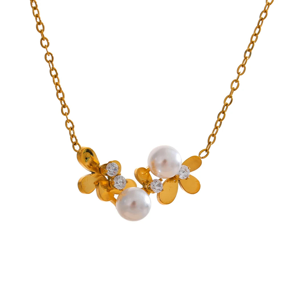 Charlotte Zircon Pearl Flower Necklace