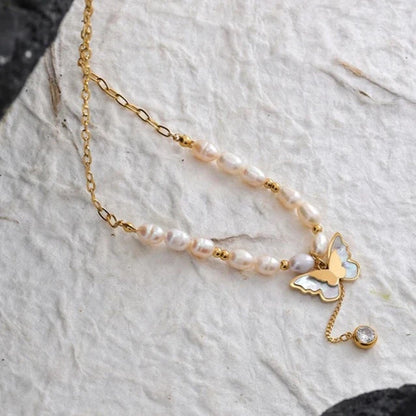 Ely Pearl Butterfly Pendant Necklace