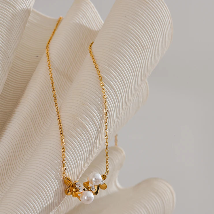 Charlotte Zircon Pearl Flower Necklace