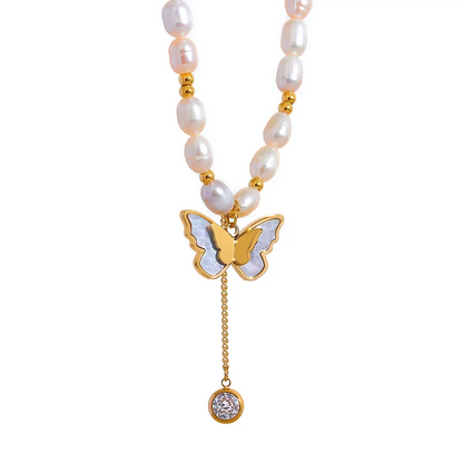 Ely Pearl Butterfly Pendant Necklace