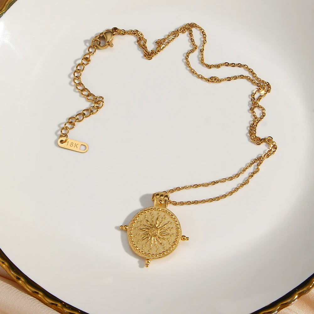 Hilda Ancient Sun Compass Coin Necklace