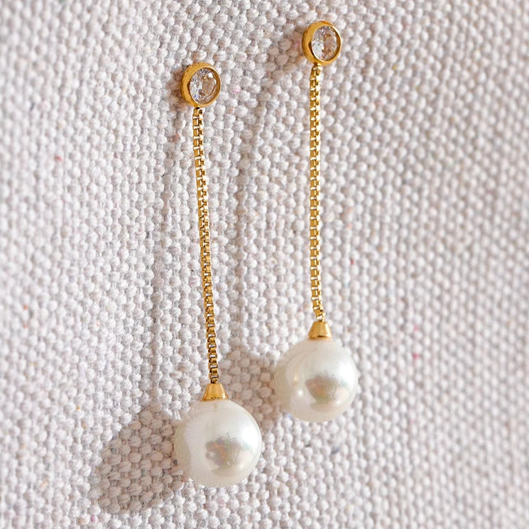 Emily Long Chain Pearls Earrings