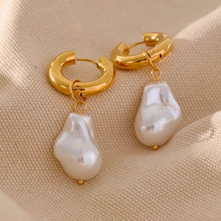 Louise Pearl Pendant Hoop Earrings