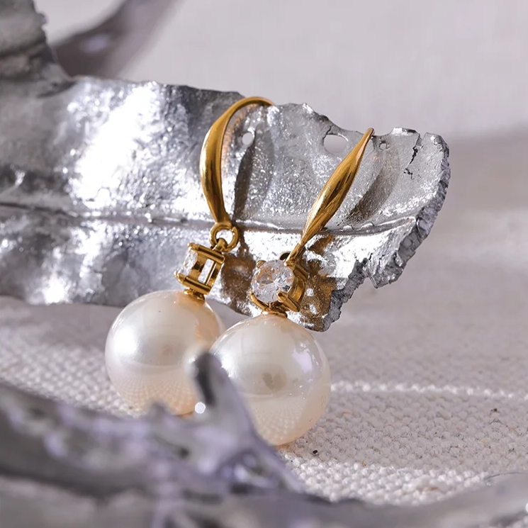 Nadia Round  Pearls Drop Earrings