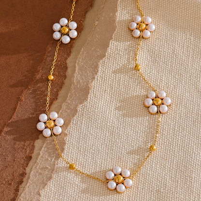 Alora Flower Pearl Necklace