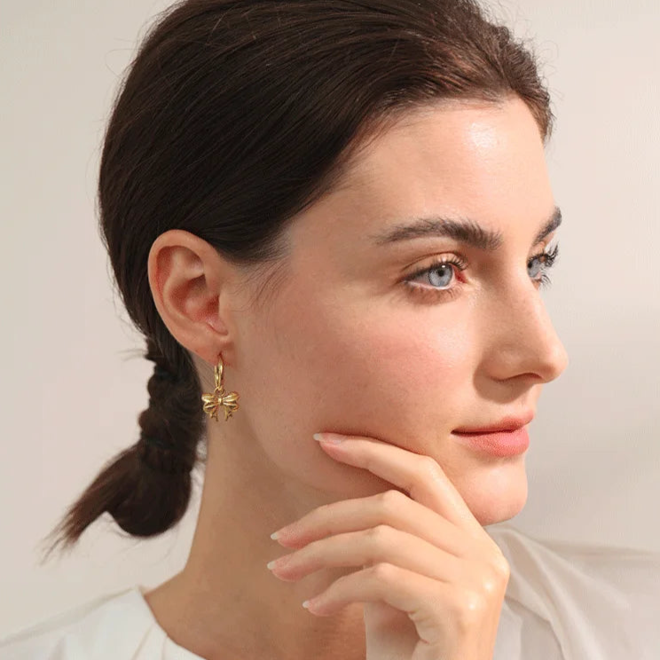 Livvy Bow Tie Drop Hoop Earrings